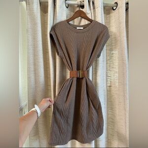 Brown Cable Knit Sweater Dress w/Pockets